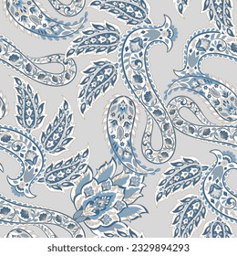Paisley Vektor nahtloses Muster. Fantastische Blume, Blätter. Textiler Böhmischer Druck. Batik-Malerei. Vintage