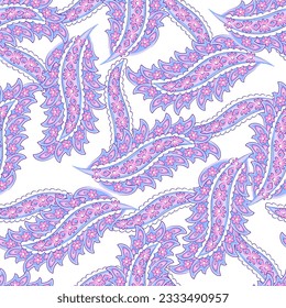 Paisley vector seamless pattern. Fantastic flower, leaves. Batik style painting. Vintage background
