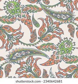 Patrón transparente vectorial paisley. Flor fantástica, hojas. Impresión bohemia textil. Pintura de batik. Vintage