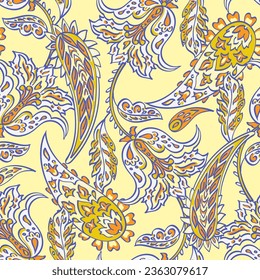Paisley vector seamless pattern. Fantastic flower, leaves. Textile bohemian print. Batik painting. Vintage