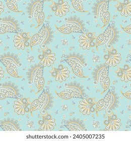 Paisley vector seamless pattern. Fantastic flower, leaves. Textile bohemian print. Batik painting. Vintage