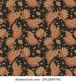 Paisley vector seamless pattern. Fantastic flower, leaves. Textile bohemian print. Batik painting. Vintage