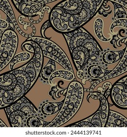 Paisley vector seamless pattern. Fantastic flower, leaves. Textile bohemian print. Batik painting. Vintage