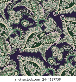 Paisley vector seamless pattern. Fantastic flower, leaves. Textile bohemian print. Batik painting. Vintage