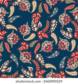 Paisley vector seamless pattern. Fantastic flower, leaves. Textile bohemian print. Batik painting. Vintage