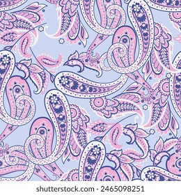 Paisley vector seamless pattern. Fantastic flower, leaves. Textile bohemian print. Batik painting. Vintage
