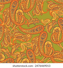 Paisley-Vektorgrafik nahtlose Muster. Fantastische Blume, Blätter. Böhmischer Textildruck. Batik-Malerei. Klassisch