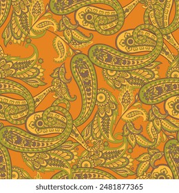 Paisley-Vektorgrafik nahtlose Muster. Fantastische Blume, Blätter. Böhmischer Textildruck. Batik-Malerei. Klassisch