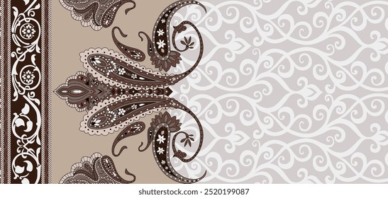 Patrón sin fisuras de Vector Paisley. Fantástica flor, hojas. Estampado bohemio textil. Pintura Batik. Antiguas