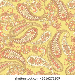 Paisley vector seamless pattern. Fantastic flower, leaves. Textile bohemian print. Batik painting. Vintage