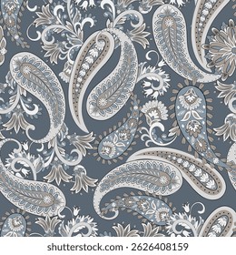 Padrão sem emenda do vetor de Paisley. Fantástica flor, folhas. Impressão têxtil boêmia. Batik pintando. Vintage