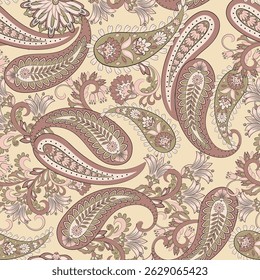 Padrão sem emenda do vetor de Paisley. Fantástica flor, folhas. Impressão têxtil boêmia. Batik pintando. Vintage