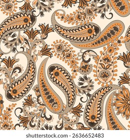 Paisley vector seamless pattern. Fantastic flower, leaves. Textile bohemian print. Batik painting. Vintage