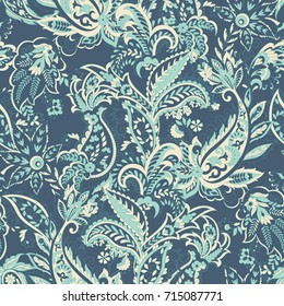 Paisley vector seamless pattern. Fantastic flower, leaves. Textile bohemian print. Batik painting.Vintage