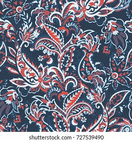 Paisley vector seamless pattern. Fantastic flower, leaves. Textile bohemian print. Batik painting.Vintage