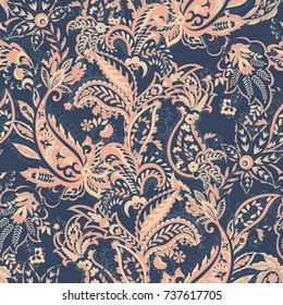 Paisley vector seamless pattern. Fantastic flower, leaves. Textile bohemian print. Batik painting.Vintage