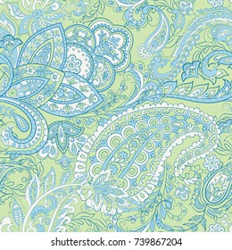 Paisley vector seamless pattern. Fantastic flower, leaves. Batik style painting. Vintage background