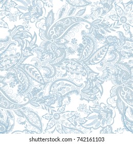 Paisley vector seamless pattern. Fantastic flower, leaves. Textile bohemian print. Batik painting.Vintage