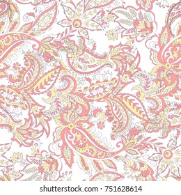 Paisley vector seamless pattern. Fantastic flower, leaves. Textile bohemian print. Batik painting.Vintage