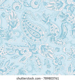 Paisley vector seamless pattern. Fantastic flower, leaves. Textile bohemian print. Batik painting.Vintage