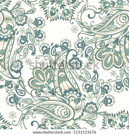 Paisley vector seamless pattern. Fantastic flower, leaves. Batik style painting. Vintage background