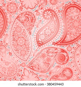 Paisley vintage floral motif ethnic seamless background. Abstract lace pattern. Ability to edit the colors, without losing seamlessly. Hand drawing colorful wallpaper. EPS-8 vector texture.