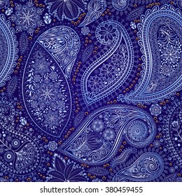 Paisley vintage floral motif ethnic seamless background. Abstract lace pattern. Ability to edit the colors, without losing seamlessly. Hand drawing colorful wallpaper. EPS-8 vector texture.
