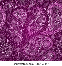 Paisley vintage floral motif ethnic seamless background. Abstract lace pattern. Ability to edit the colors, without losing seamlessly. Hand drawing colorful wallpaper. EPS-8 vector texture.