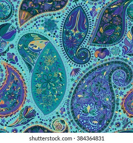 Paisley vintage floral motif ethnic seamless background. Printable colors abstract lace pattern. Editable colors without losing seamlessly. Hand drawing motley wallpaper. EPS-8 vector buta texture