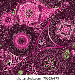 Paisley vintage floral motif ethnic seamless background. Abstract lace pattern. Ability to edit the colors, without losing seamlessly. Hand drawing colorful wallpaper. EPS-8 vector texture.