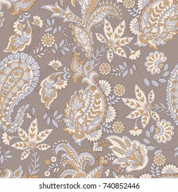 Paisley and vintage flowers seamless pattern. Ethnic floral vector background