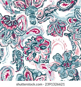 Paisley watercolor floral pattern. Ethnic ornament, for fabric, textile, cards, wrapping paper, wallpaper pattern. Ornamental background