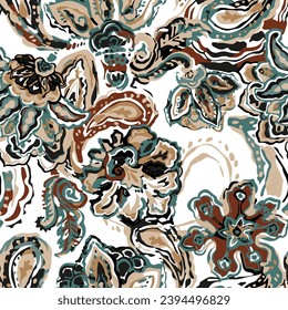 Paisley watercolor floral pattern. Ethnic ornament, for fabric, textile, cards, wrapping paper, wallpaper pattern. Ornamental background