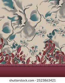 Paisley watercolor floral pattern. Oriental Indian traditional hand painted water color whimsical seamless print design on grey background.