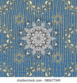 Paisleys elegant floral vector background wallpaper illustration with vintage stylish beautiful modern 3d line art gold and blue paisley flowers leaves and ornaments.