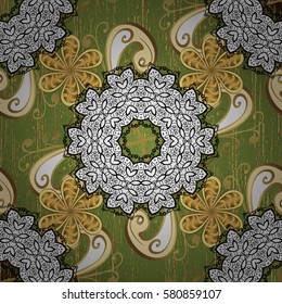 Paisleys elegant floral vector background wallpaper illustration with vintage stylish beautiful modern 3d line art gold and green paisley flowers, doodles, leaves and ornaments.