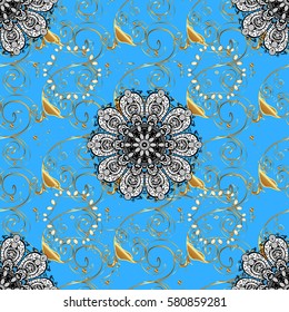 Paisleys elegant floral vector background wallpaper illustration with vintage stylish beautiful modern 3d line art gold and blue paisley flowers leaves and ornaments.