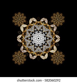 Paisleys elegant floral vector background wallpaper illustration with vintage stylish beautiful modern 3d line art gold and black paisley flowers, doodles, leaves and ornaments.