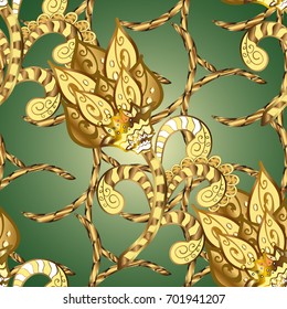 Paisleys elegant floral vector background wallpaper illustration with vintage stylish beautiful modern 3d line art gold and paisley flowers leaves and ornaments.