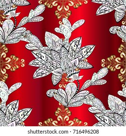 Paisleys elegant floral vector ornamental pattern background wallpaper illustration with vintage stylish beautiful modern 3d line art gold and red, neutral and gray paisley flowers, doodles, leaves.