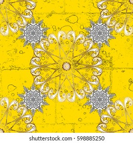Paisleys elegant floral vector pattern background wallpaper illustration with vintage stylish beautiful modern 3d line art gold and yellow paisley flowers leaves and ornaments.