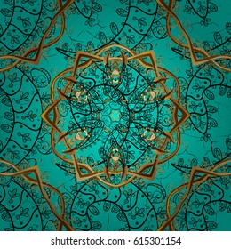 Paisleys elegant floral vector pattern background wallpaper illustration with vintage stylish beautiful modern 3d line art gold and blue paisley flowers leaves and ornaments.