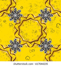 Paisleys elegant floral vector pattern background wallpaper illustration with vintage stylish beautiful modern 3d line art gold and yellow paisley flowers leaves and ornaments.