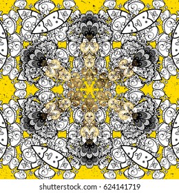 Paisleys elegant floral vector pattern background wallpaper illustration with vintage stylish beautiful modern 3d line art gold and yellow paisley flowers leaves and ornaments.