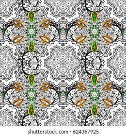 Paisleys elegant floral vector pattern background wallpaper illustration with vintage stylish beautiful modern 3d line art gold and green paisley flowers leaves and ornaments.