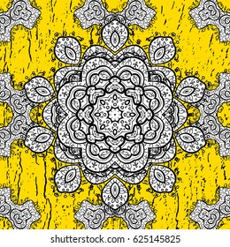 Paisleys elegant floral vector pattern background wallpaper illustration with vintage stylish beautiful modern 3d line art gray and yellow paisley flowers leaves and ornaments.