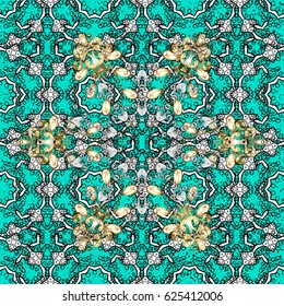 Paisleys elegant floral vector pattern background wallpaper illustration with vintage stylish beautiful modern 3d line art gold and blue paisley flowers leaves and ornaments.