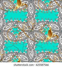 Paisleys elegant floral vector pattern background wallpaper illustration with vintage stylish beautiful modern 3d line art gold and blue paisley flowers leaves and ornaments.