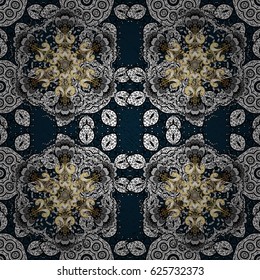 Paisleys elegant floral vector pattern background wallpaper illustration with vintage stylish beautiful modern 3d line art gold and blue flowers leaves and ornaments.