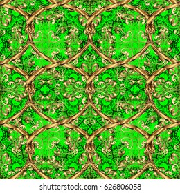 Paisleys elegant floral vector pattern background wallpaper illustration with vintage stylish beautiful modern 3d line art gold and green paisley flowers leaves and ornaments.